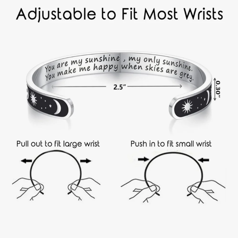 Silver Sun and Moon Cuff Bracelet